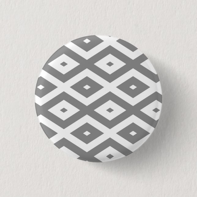 Grey and white diamond pattern 1 inch round button (Front)