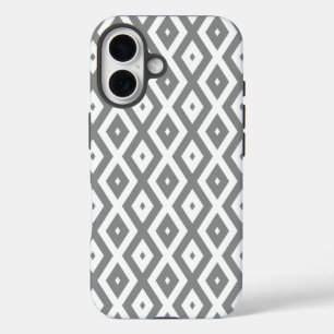Grey and white diamond pattern iPhone 16 case