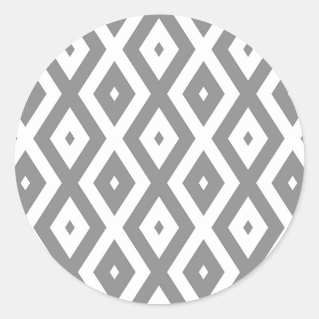 Grey and white diamond pattern classic round sticker (Front)