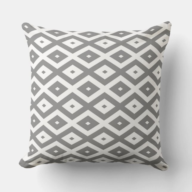Grey and white diamond pattern throw pillow (Front)