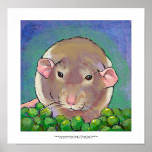 Grey and white dumbo rat painting fun art poster