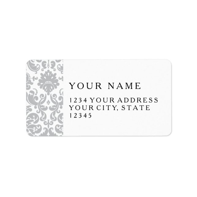 Grey and White Elegant Damask Pattern Label (Front)