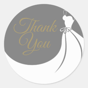 Grey and White Elegant Gown Bridal Shower Classic Round Sticker