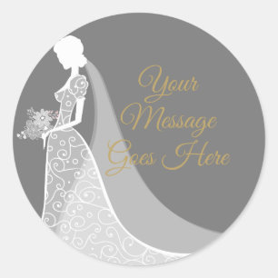 Grey and White Elegant Lace Gown Bridal Shower Classic Round Sticker