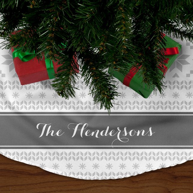 Grey and White Fair Isle Monogram Brushed Polyester Tree Skirt (Creator Uploaded)