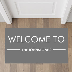 Grey And White Family Name Personalized Welcome Doormat