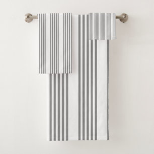 Grey and white five stripes pattern bath towel set