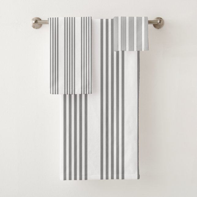 Grey and white five stripes pattern bath towel set (Insitu)