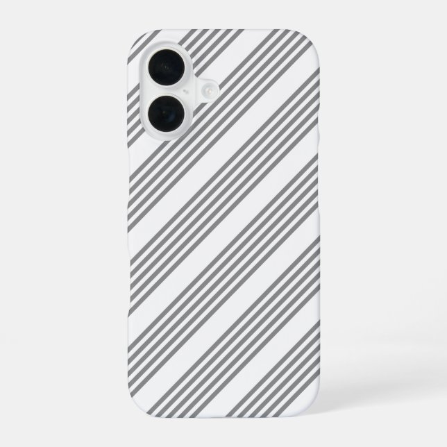 Grey and white five stripes pattern iPhone 16 case (Back)