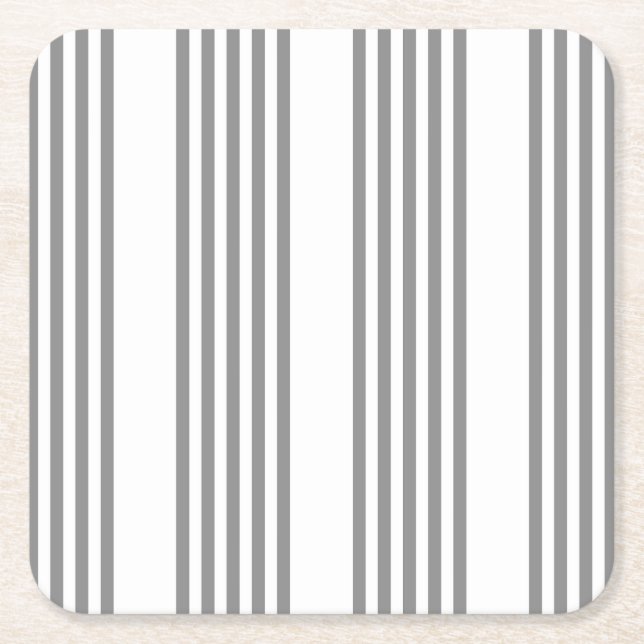 Grey and white five stripes pattern square paper coaster (Front)