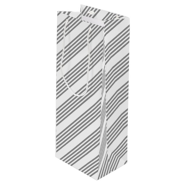 Grey and white five stripes pattern wine gift bag (Front Angled)