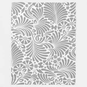 Grey And White Floral Baroque Pattern Fleece Blanket