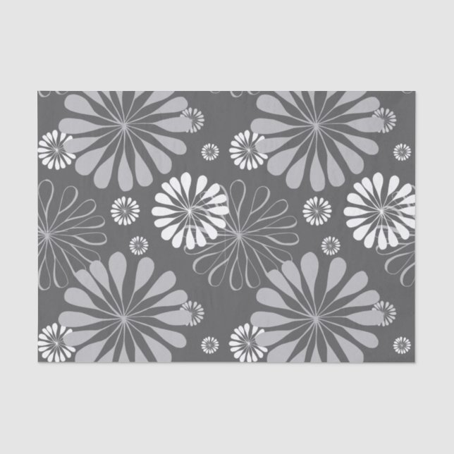 Grey and White Floral Design Tissue Paper (Front)