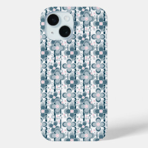 Grey and white floral pattern  gray iPhone 15 case