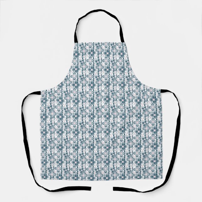 Grey and white floral pattern  grey apron (Front)
