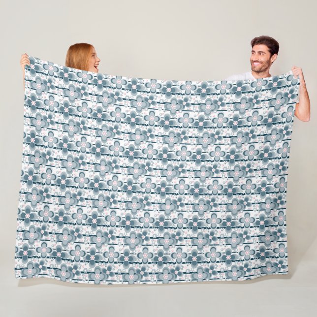 Grey and white floral pattern  grey fleece blanket (In Situ)