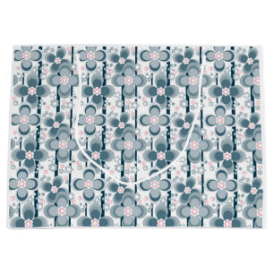 Grey and white floral pattern grey large gift bag