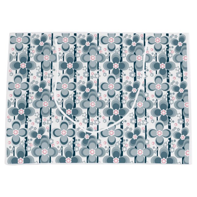 Grey and white floral pattern  grey large gift bag (Front)