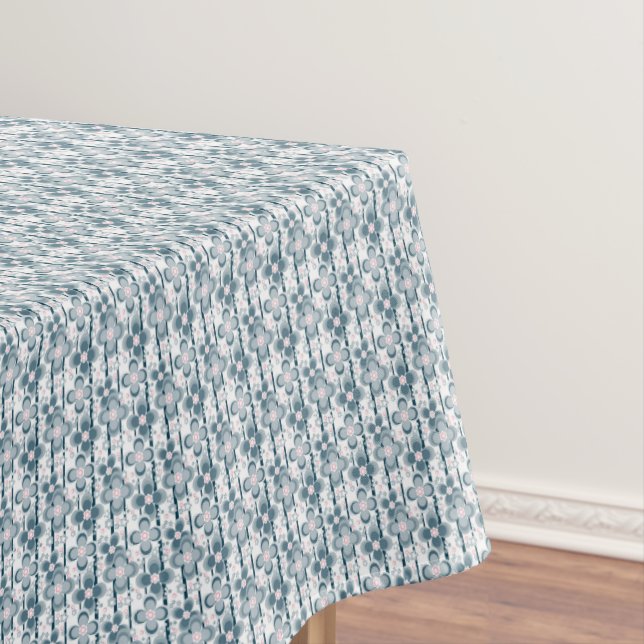 Grey and white floral pattern  grey tablecloth (In Situ)