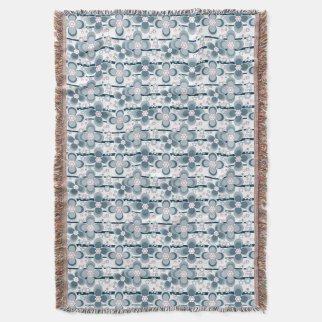 Grey and white floral pattern  grey throw blanket (Front Vertical)