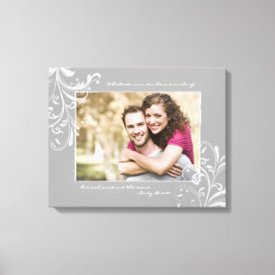 Grey and White Floral Photo Template Picture Canvas Print