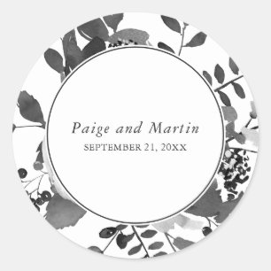 Grey and White Floral Save the Date Wedding Classic Round Sticker