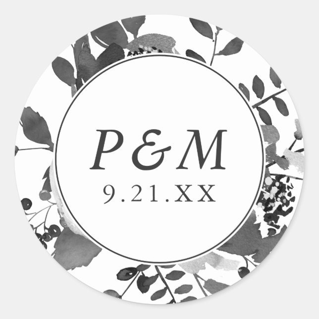 Grey and White Floral Save the Date Wedding Classic Round Sticker (Front)