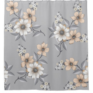 grey and white flower Pattern on grey backgroundde