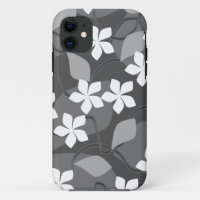 Grey and White Flowers. Floral Pattern.