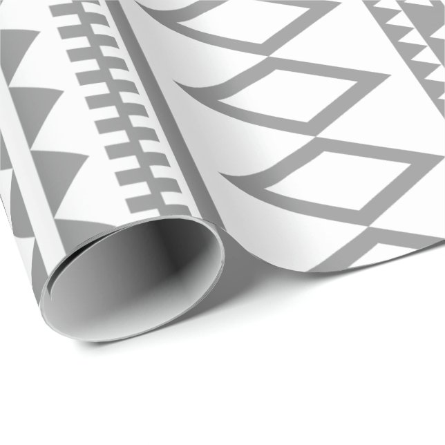 Grey and White Geometric Aztec Pattern Wrapping Paper (Roll Corner)