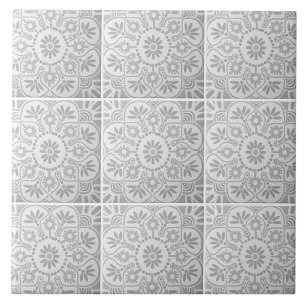 Grey and white geometric ceramic tile
