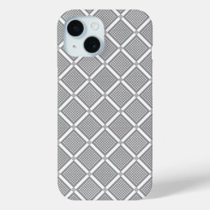 Grey and white geometric checkered pattern iPhone 15 case