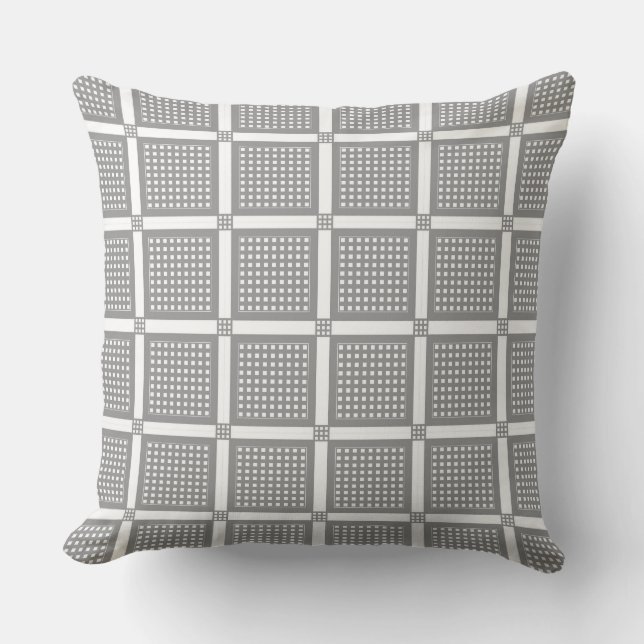 Grey and white geometric checkered pattern throw pillow (Front)