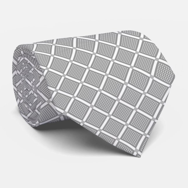 Grey and white geometric checkered pattern tie (Rolled)