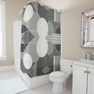 Grey and White Geometric Design with Circles Lines