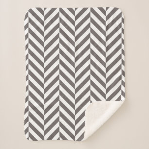 Grey and White Geometric Herringbone Pattern Sherpa Blanket