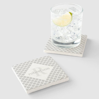 Grey and White Geometric Modern Monogrammed Stone Coaster