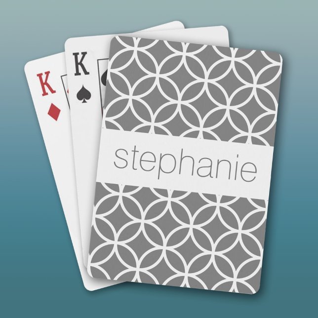 Grey and White Geometric Pattern Custom Name Playing Cards (Custom Playing Cards)