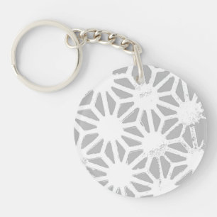 Grey and white geometric pattern keychain