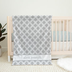 Grey and White Geometric Pattern Personalized Baby Fleece Blanket