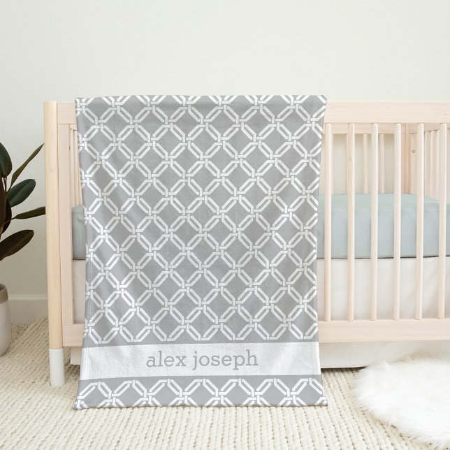 Grey and White Geometric Pattern Personalized Baby Fleece Blanket (Creator Uploaded)