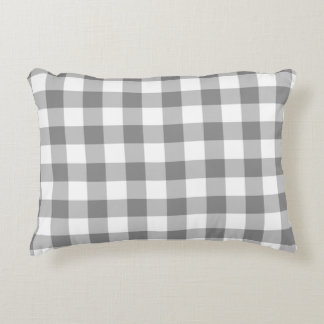 Grey And White Gingham Check Pattern Decorative Pillow