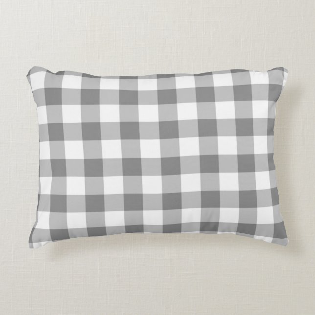 Grey And White Gingham Check Pattern Decorative Pillow (Front)