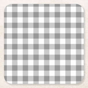 Grey And White Gingham Check Pattern Square Paper Coaster
