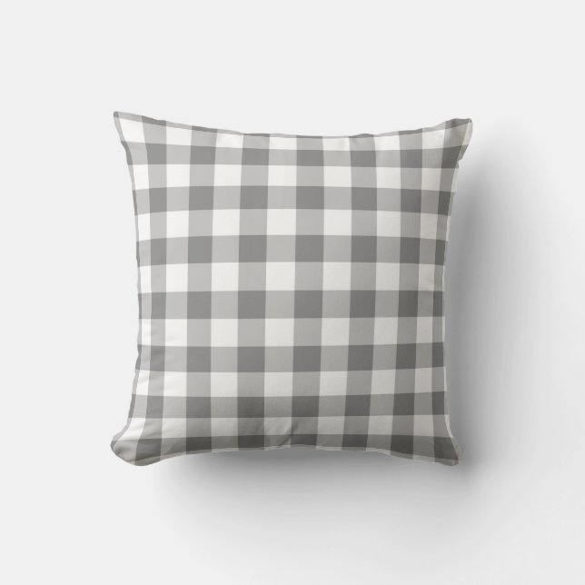 Grey And White Gingham Check Pattern Throw Pillow (Front)