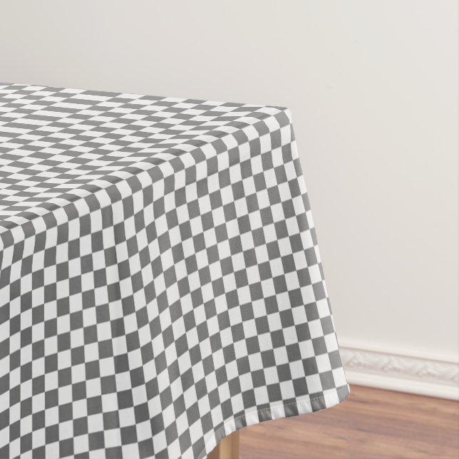 Grey And White Gingham Chequered Tablecloth (In Situ)