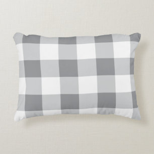 Grey And White Gingham Pattern Accent Pillow