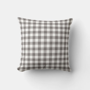 Grey and White Gingham Pattern Chequered Outdoor Pillow
