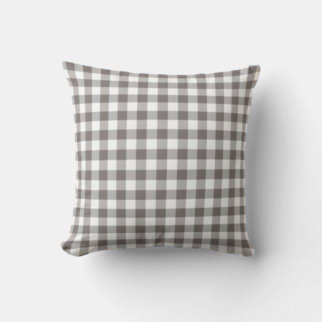 Grey and White Gingham Pattern Chequered Outdoor Pillow (Front)