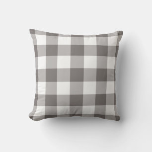 Grey and White Gingham Pattern Chequered Outdoor Pillow
